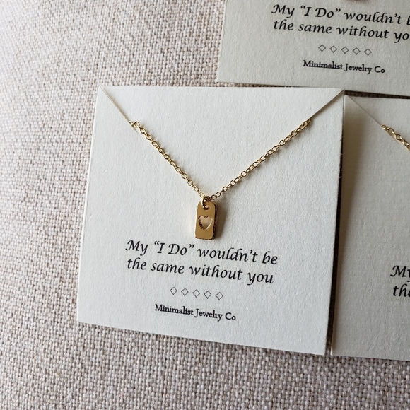 3 Heart Tag Gold Dipped Bridesmaid Necklaces - Picture 2 of 10